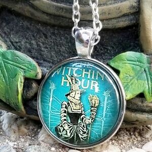Handmade ✦ Witching Hour Necklace Gothic Pendant ✦ Silver Teal Black 18\" Chain